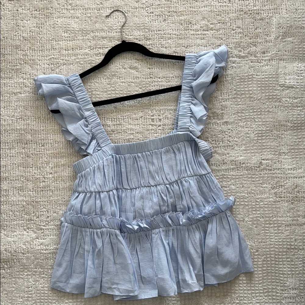 Light Blue Ruffled Women's Top
